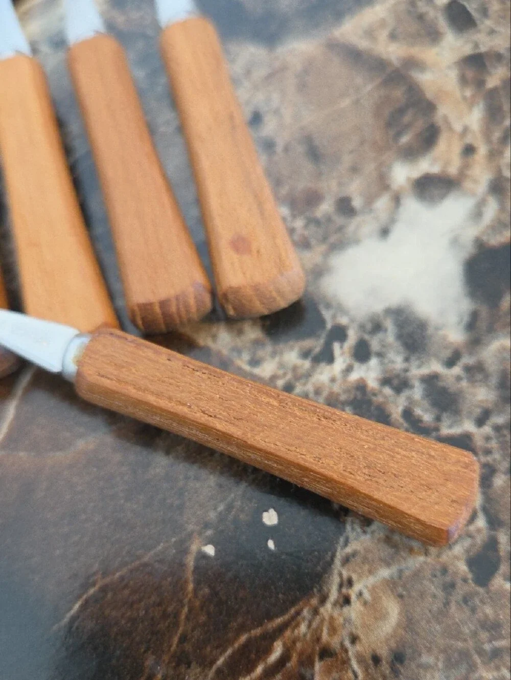 ​Vintage MCM Teak Wood Cocktail Appetizer Forks Set of 6 Stainless Japan Boxed